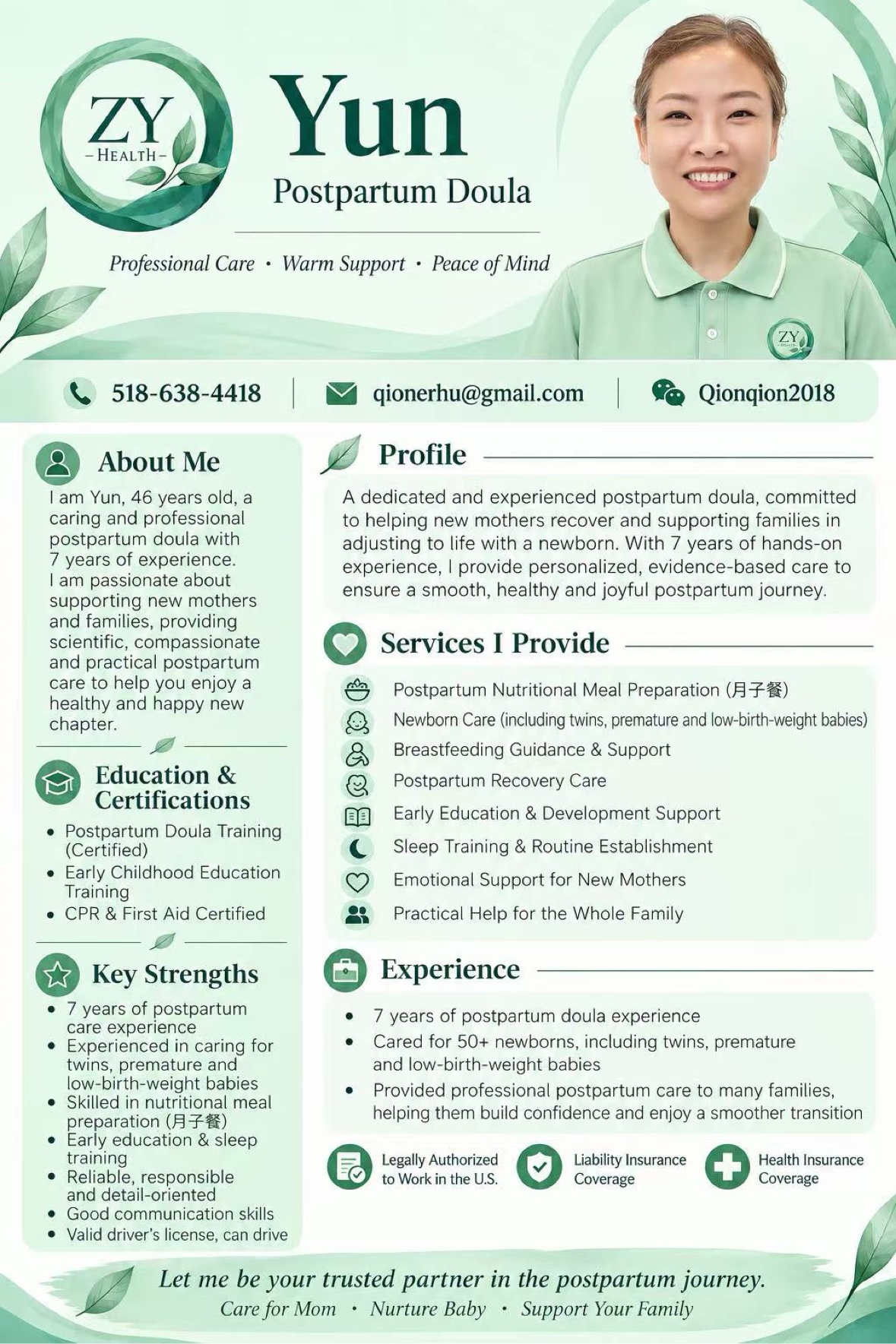Full professional profile poster for Yun, postpartum doula
